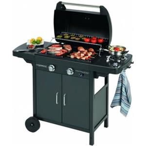 Campingaz 2 Series D Barbecue a Gas Serie 2 Classic EXS Vario a 2 fuochi, Potenza 7,5 kW, Griglia e Piastra in ghisa, 1 Tavolo Laterale, 10 Litri, Nero/Grigio