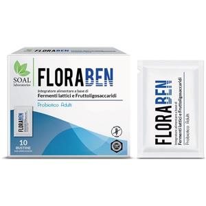 SOAL PHARMA FLORABEN - Integratore alimentare con fermenti lattici e fruttoligosaccaridi per l'equilibrio della flora intestinale - 10 Bustine