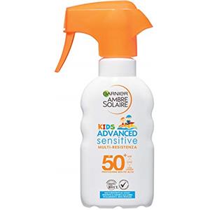 Garnier Ambre Solaire Spray Gachette Protettivo IP 50+ Advanced Sensitive Kids, Protezione Molto Alta, Multi-Resistenza, 200 ml