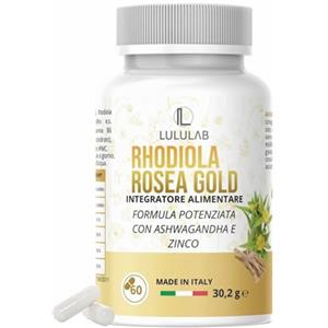 LULULAB Rhodiola Rosea e Ashwagandha - Integratori Stanchezza, Energia e Vitalità con Zinco e Vitamine B1 B6 B12 - 60 Capsule Vegetali con 400 mg di Rodiola Rosea Made in Italy - Lululab®
