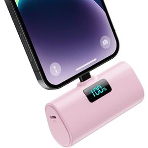HETP Mini Power Bank 5200mAh, 20W PD Ricarica Rapida Powerbank, Ultra Compatto Caricatore Portatile con LCD Display Batteria Esterna per iPhone 14/14Pro/13/13 Pro/12/12Pro/11/X/XR/8/7/6 ecc-Rosa