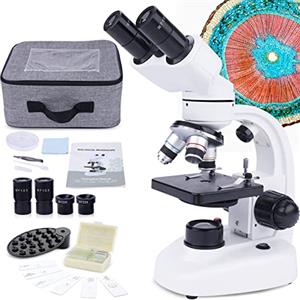 MAXLAPTER Microscopio Binoculare Composto 40X-1000X per Bambini e Adulti con Oculari WF10X e 25X, Kit Vetrini, Adattatore Telefono, Microscopio Biologico per Studenti Principianti Uso Casa e Scuola