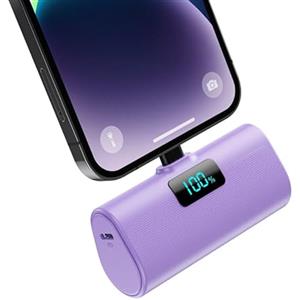 HETP Mini Power Bank 5200mAh, 20W PD Ricarica Rapida Powerbank, Ultra Compatto Caricatore Portatile con LCD Display Batteria Esterna per iPhone 14/14Pro/13/13 Pro/12/12Pro/11/X/XR/8/7/6 ecc-Viola