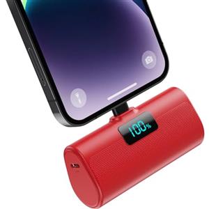 HETP Mini Power Bank 5200mAh, 20W PD Ricarica Rapida Powerbank, Ultra Compatto Caricatore Portatile con LCD Display Batteria Esterna per iPhone 14/14Pro/13/13 Pro/12/12Pro/11/X/XR/8/7/6 ecc-Rosso