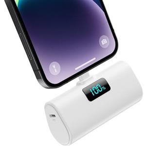 HETP Mini Power Bank 5200mAh, 20W PD Ricarica Rapida Powerbank, Ultra Compatto Caricatore Portatile con LCD Display Batteria Esterna per iPhone 14/14Pro/13/13 Pro/12/12Pro/11/X/XR/8/7/6 ecc-Bianco