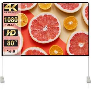 SKERELL Proiettore Schermo con Stand 80 pollice Portable Proiezione Schermo 16:9 4K Proiezioni posteriori HD Schermo con Carrello per Indoor Outdoor Home Theater Backyard