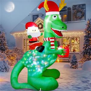 Vintoney Babbo Natale Gonfiabile da Esterno 8ft/244cm su Dinosauro - Decorazioni Natalizie per Esterno e Interno, Gonfiabile Natale Luminoso con Luci LED Rotanti, Addobbi Natalizi Gigante