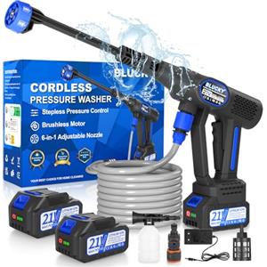 Blucky Idropulitrice Portatile a Batteria con Collegamento a Rubinetto Diretto, Ugello 6 in 1 e Controllo Pressione Regolabile per Giardino, Auto e Pulizie Esterne