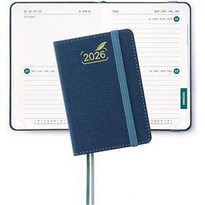 BEZEND Mini Agenda 2026 Bi-Giornaliera Tascabile 12 x 8 cm, 2 Giorni per Pagina (1 Settimana su 4 Pagine) - B7 Diario Piccola da Gen a Dic 2026, Copertina Rigida in Pelle PU, Blu Prussiano