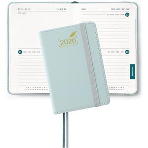 BEZEND Mini Agenda 2026 Bi-Giornaliera Tascabile 12 x 8 cm, 2 Giorni per Pagina (1 Settimana su 4 Pagine) - B7 Diario Piccola da Gen a Dic 2026, Copertina Rigida in Pelle PU, Grigio-blu