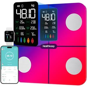 Healthkeep Bilancia per il grasso corporeo, bilancia per persone con grasso corporeo e massa muscolare, 15 dati del corpo con analisi del grasso corporeo, bilancia intelligente con app, ampio display,
