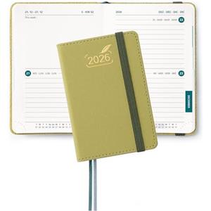 BEZEND Mini Agenda 2026 Bi-Giornaliera Tascabile 12 x 8 cm, 2 Giorni per Pagina (1 Settimana su 4 Pagine) - B7 Diario Piccola da Gen a Dic 2026, Copertina Rigida in Pelle PU, Mostaza
