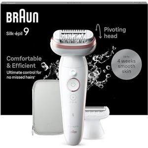 Braun Silk-épil 9 Depilatore Donna, Epilatore Elettrico con Testina Flessibile per Una Epilazione Semplice, Wet & Dry, Pelle Liscia a Lungo, 9-030, Bianco/Rosa