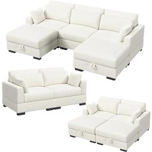 BRILVERDE Divano componibile, divano letto singolo, divano ad angolo con funzione di sonno, divano a forma di L in velluto a coste con cuscino e ottomano, divano letto moderno per soggiorno (1 pezzo