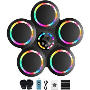 FOOING Macchina da Boxe Musicale Intelligente con Luci RGB - Sacco da Parete con Bluetooth 9 velocità, Conteggio Automatico, Bersagio LED e Guantoni per Allenamento Casa Adulti e Bambini