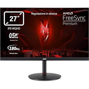 Acer Nitro XV271UM3bmiiprfx, Monitor Gaming PC 27", Display IPS WQHD, 180 Hz, 0,5 ms, FreeSync Premium, HDMI 2.0, DP 1.2, ZeroFrame, Speaker Integrati, Regolazione in altezza, Cavi DP, HDMI Inclusi
