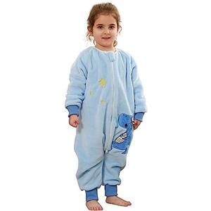 XQ&XG Sacco Nanna con piedini, Bambini Sacco Nanna con gambe 2.0 TOG, Flanella Sacco a pelo a maniche lunghe, Dinosauro, 90