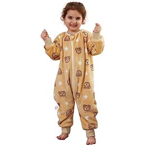 XQ&XG Sacco Nanna con piedini, Bambini Sacco Nanna con gambe 2.0 TOG, Flanella Sacco a pelo a maniche lunghe, Orso bruno, 80