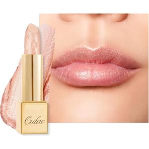 Oulac Rossetto Metallizzato Lucido Pesca, Rossetti Glitter Senza Profumo, Perlato e Brillante, Lucentezza Duratura, Formula Idratante Nutre le Labbra, Vegan & Senza Glutine, 26 Free to be