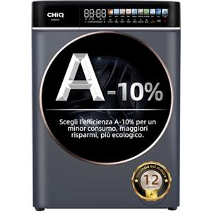 CHiQ CW086581AX Lavatrice 8 kg con Touchscreen LED 13,5", Efficienza Energetica A-10%, Lavaggio Vapore & Rapido, Motore BLDC (1400 RPM), Tamburo Grande, Guarnizione Antibatterica, Grigio