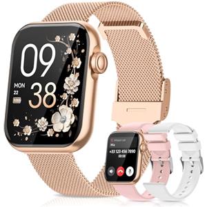 AIMIUVEI Smartwatch Donna, Orologio Smartwatch con Chiamate e Whatsapp, 120+ modalità Sportive, 24H Frequenza Cardiaca SpO2, Sonno Fisiologia Femminile IP68 Notifiche Calorie per Android iOS Oro Rosa