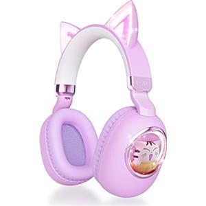 esonstyle Cuffie Bambini, Cuffie Over Ear Bluetooth 5.4 con Microfono, Luci LED Cat Ear, Cablate/Wireless per Scuola/iPad/Tablet/Smartphone