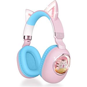 esonstyle Cuffie Bambini, Cuffie Over Ear Bluetooth 5.4 con Microfono, Luci LED Cat Ear, Cablate/Wireless per Scuola/iPad/Tablet/Smartphone