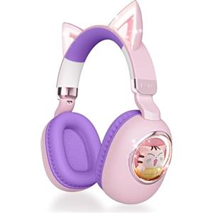 esonstyle Cuffie Bambini, Cuffie Over Ear Bluetooth 5.4 con Microfono, Luci LED Cat Ear, Cablate/Wireless per Scuola/iPad/Tablet/Smartphone
