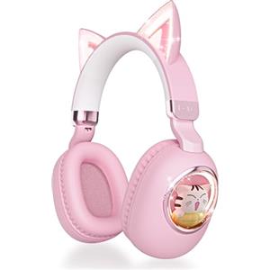 esonstyle Cuffie Bambini, Cuffie Over Ear Bluetooth 5.4 con Microfono, Luci LED Cat Ear, Cablate/Wireless per Scuola/iPad/Tablet/Smartphone