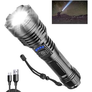DXHGHYGL Torcia LED Potente Professionale 500.000 Lumen Super Luminosa,Ricaricabile con Batteria e Cavo USB, Torcia Portatile Potente, 5 Modalità per Per Campeggio Trekking Emergenza