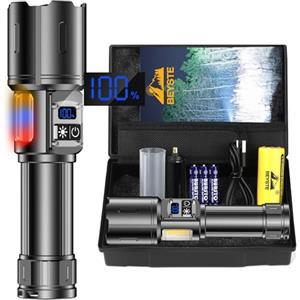 BEYSTE Torcia LED Potente Professionale 1000000 Lumens, Torcia LED Ricaricabile USB C, Torce LED Alta Potenza Ricaricabili, 9 Modalità, Con Luce Laterale COB, Per Campeggio Trekking Emergenza
