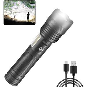 DXHGHYGL Torcia LED Professionale 100000 Lumen Super Luminosa -Potente con Batteria e Cavo USB, Torcia Tattica Portatile Potente, 7 Modalità con Sorgente luminosa XHP70 con di Lavoro COB