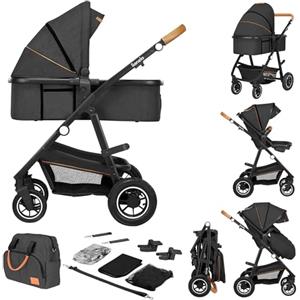 LIONELO Amber Passeggino 2in1 Duo Passeggino da 0 a 48mesi con Seduta secchiello + Navicella per neonato e bambini a 22kg Regolabile, pieghevole e leggero Ruote grandi Cappotina XXL