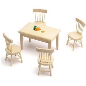VOSSOT Set di 5 sedie da scrivania per casa delle bambole 1:12, mini tavolo e sedia, ornamenti in miniatura, mobili in legno, in miniatura, per casa dei gnomi, collezionisti, progetti fai da te