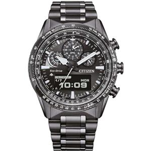 Citizen Promaster Sky Pilot JV2005-58E - Orologio Uomo Eco-Drive U830 Multifunzione, Acciaio IP Grigio, Quadrante Nero, 20 ATM