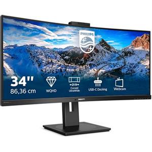 Philips Monitors Philips 346P1Crh Docking Monitor Wqhd Curved Usb C Da 34 Pollici, Webcam, Regolabile In Altezza, Hdr400, 3440 x 1440, 100 Hz, Hdmi, Displayport, Usb C, Rj45, Hub Usb, Nero, 34 Pollici Wqhd Curvo