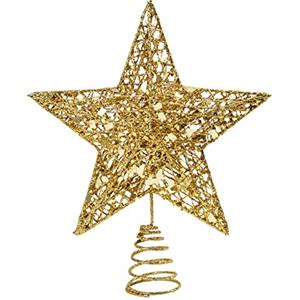 KEYIDO Oro Stella Albero di Natale Puntale Albero Natale Luminosa Metallo Punta Albero di Natale Christmas Decorazione Tree Topper Xmas Star 20 x 25 cm