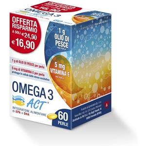 F&F Omega 3 Act - Integratore Alimentare 60 Perle con EPA, DHA e Vitamina E per la Salute Cardiaca