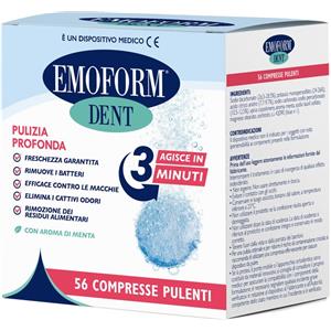 Polifarma Benessere EMOFORM DENT - 56 Compresse Pulenti per Protesi Dentali e Apparecchi Ortodontici con Aroma di Menta