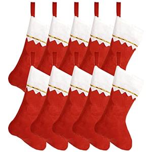 Zuzer Calza Natalizia, 10 Pezzi Calze Babbo Natale Calze Natalizie da Appendere Grande Rosso Calza di Natale Calze Befana Sacchetti Regalo Sacchetto di Caramelle per Decorazioni Natalizie