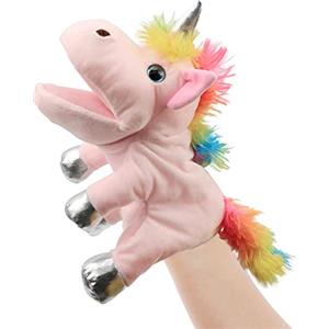 Hopearl Bambola a mano con unicorno in peluche con bocca mobile, per giochi di ruolo, narrazione interattiva, teatro delle bambole e come regalo per ragazze (rosa, 30 cm)