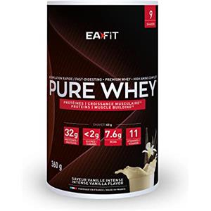 EAFIT Pure Whey 360 g, Vaniglia Intensa, Proteine in Polvere del Siero di Latte, Crescita Muscolare, Assimilazione Rapida, Aminoacidi ed Enzimi Digestivi, Certificato Antidoping, EAFIT