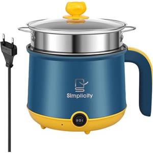 SUNOYA Hot Pot Elettrico Con Steamer, Hot Pot Elettrico 1.8 L, Mini Fornello Portatile Antiaderente, Fornello Rapido Ramen Pentola Portatile Antiaderente Per Casa, Ufficio, Dormitorio