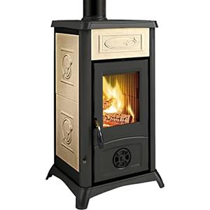 Nordica Stufa A Legna 'Gemma Liberty' Rivestimento Esterno In Maiolica. Porte, Testata E Focolare In Ghisa. Vetro Ceramico, Dimensioni Mm. 460X495Xh.840.. Potenza Nominale 6 Kw.