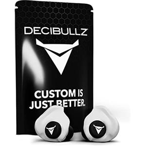 Decibullz Tappi per le orecchie a riduzione del rumore da 25 decibel per protezione dell'udito, tappi per le orecchie riutilizzabili modellati su misura per sensibilità al rumore e voli, bianchi
