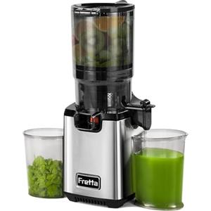 Fretta Juicer Slow Juicer, spremiagrumi in acciaio inox, Vincitore del test per frutta e verdura, apertura 135 mm e spremiagrumi da 1,8 l, con funzione inversa, facile da installare, 100% senza BPA