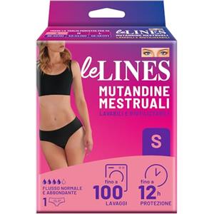 Lines Le LINES Mutande Mestruali Donna Taglia S - Slip Assorbenti Lavabili e Riutilizzabili fino a 100 Lavaggi, Protezione fino a 12 Ore, Invisibili, per Flusso Normale e Abbondante, Tecnologia a 4 Strati