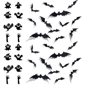 Mjzzh Set Adesivi Murali Halloween,40Pezzi Decorazione Pipistrelli & Fantasmi, Autocollanti Murali Per Festa Spaventosa, Smontaggio Facile Senza Residui di Colla
