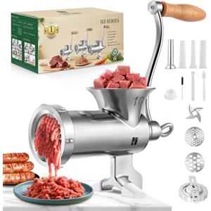 Huanyu Tritacarne manuale in acciaio inossidabile con insaccatrice per salsicce e accessorio per biscotti. Tritacarne manuale lavabile in lavastoviglie per carne di manzo, maiale e verdure (n. 10)