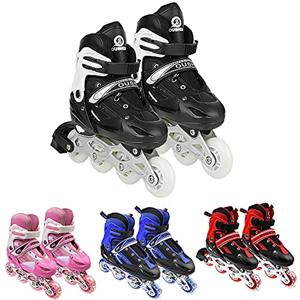 Supfine Pattini a rotelle per Bambini Vita Regolabile Rulli per Principianti con Ruote Con Paillette, Pattini a rotelle per Bambini (Nero, M(32-37))